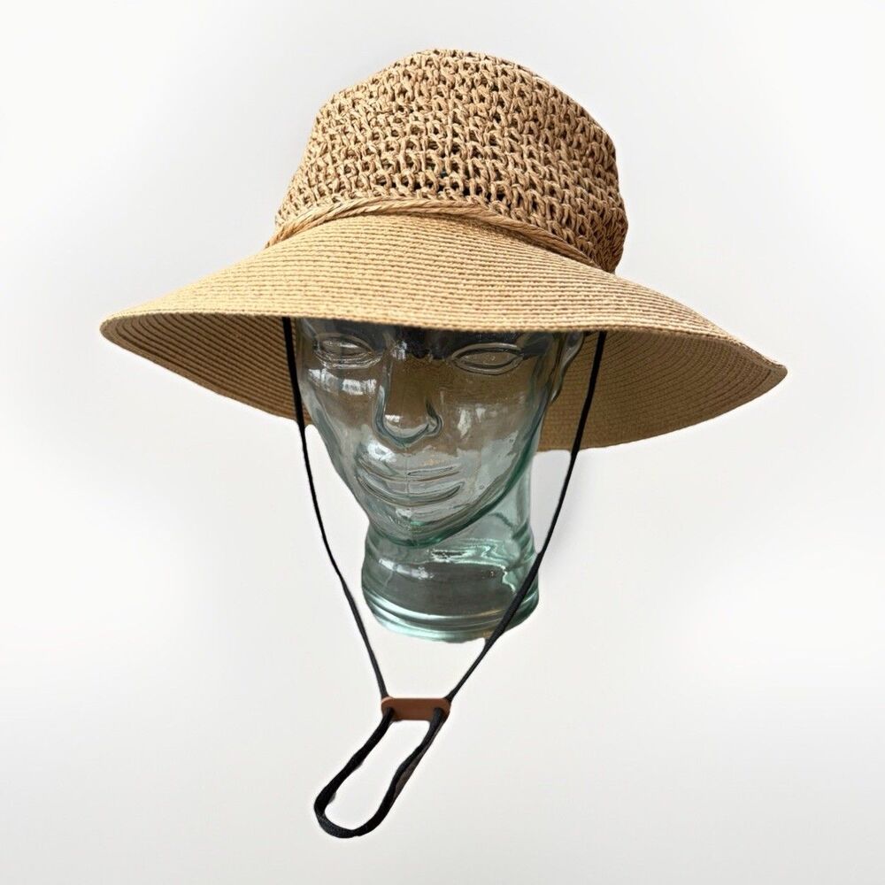 Furtalk Womens Straw Sun Hat Size M/L Adjustable Wide Brim Sun Pritection